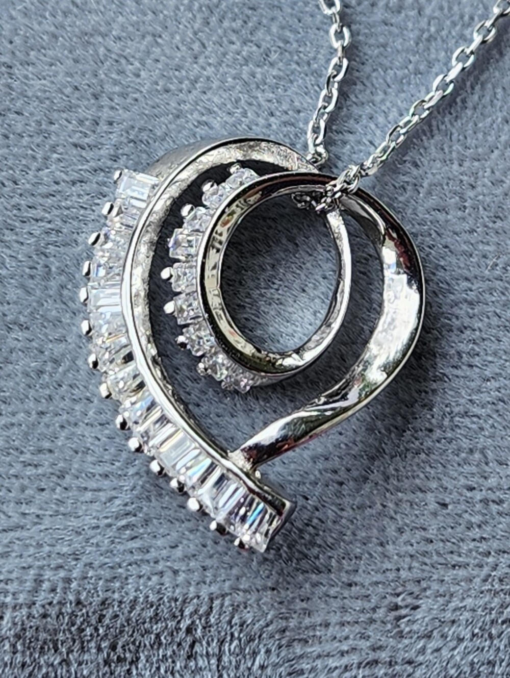 Solid Sterling Silver 18k White Gold Plated White Topaz Heart Necklace